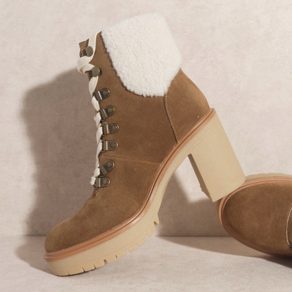 New Oasis Society Platform Shearling Boots Camel